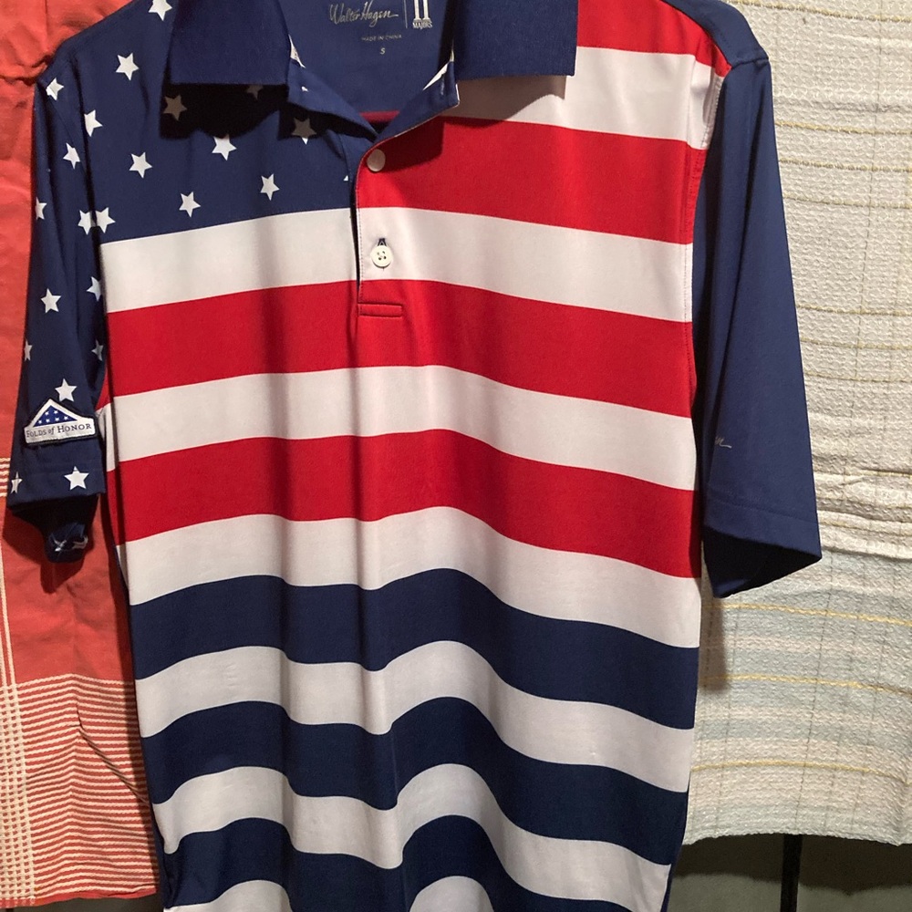 Walter Hagen folds of honor American flag golf shirt Polo Nice